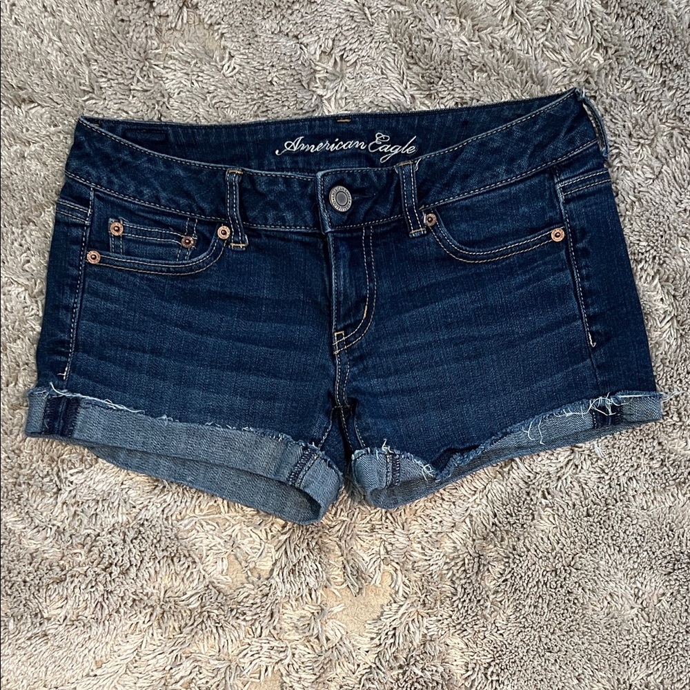 American Eagle Outfitters Dark Blue Cuffed Denim Shorts